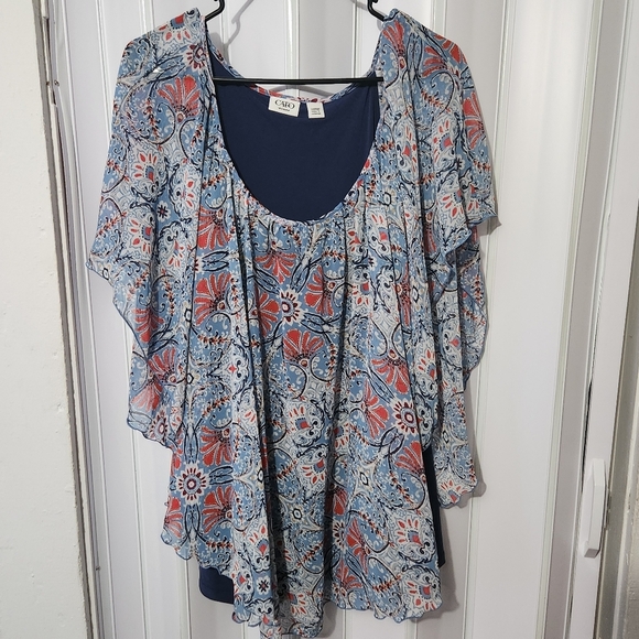 Cato Asymmetrical Blue and Red Sleeveless Blouse - Picture 1 of 4